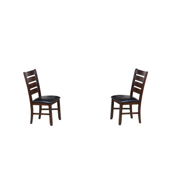 Set of Two Espresso And Brown Upholstered Faux Leather Ladder Back Dining Side Chairs