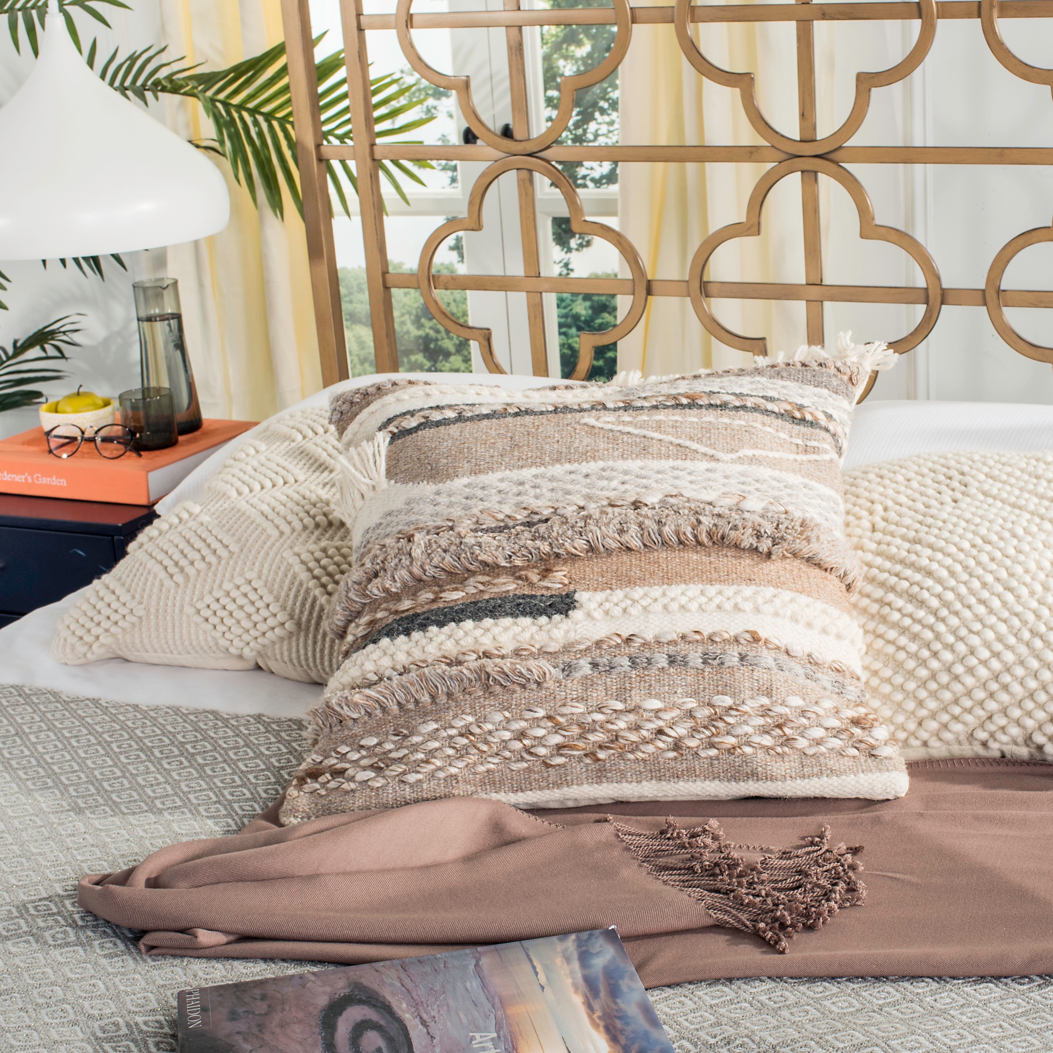 SAFAVIEH Deston Darling Boho Sequin Beige Gold 12 x 20 inch Decorative Pillow Bed Bath Beyond 21497947