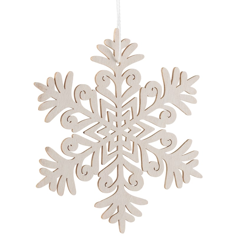 Snowflake Shaped Wooden Cut-Out Christmas Ornaments - 4.75" - White - Set of 4