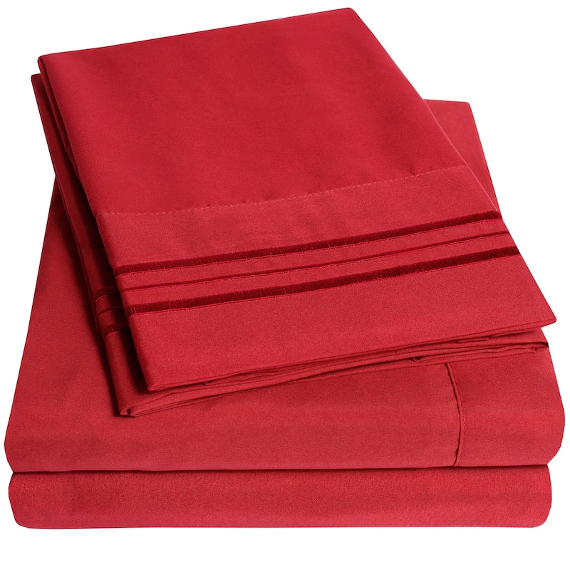Deep Pocket Soft Microfiber 4-piece Solid Color Bed Sheet Set - King - Red