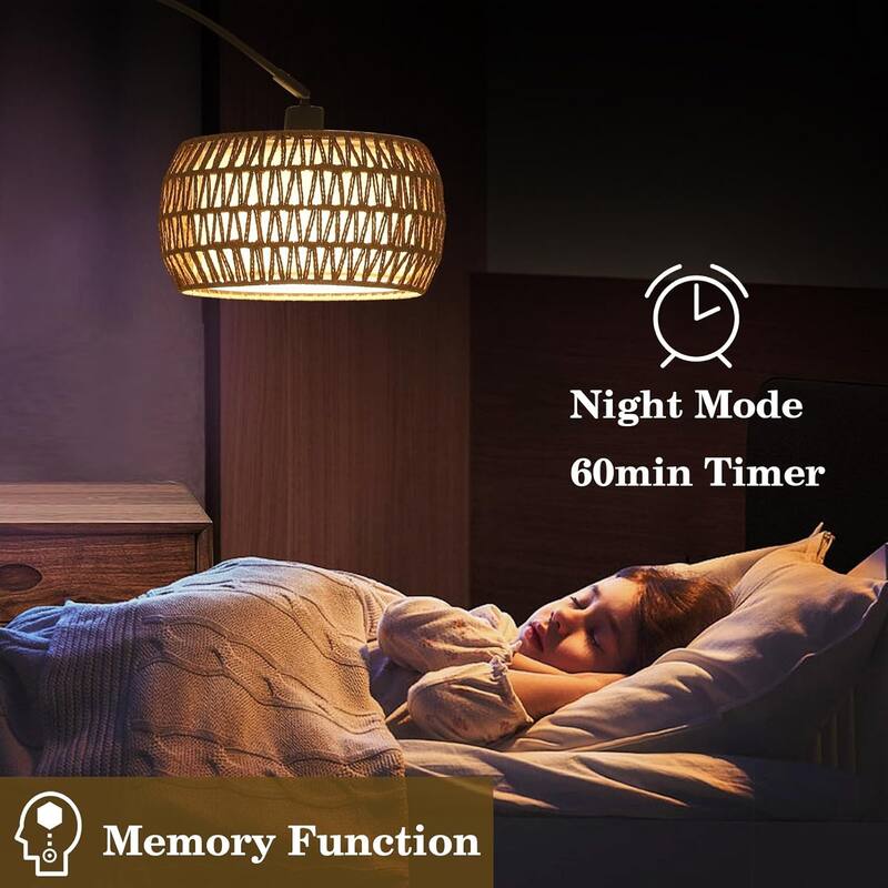 Arc Floor Lamps for Living Room with 3 Color Temperatures, Black Standing Lamp with Remote & Dimmable LED Bulb