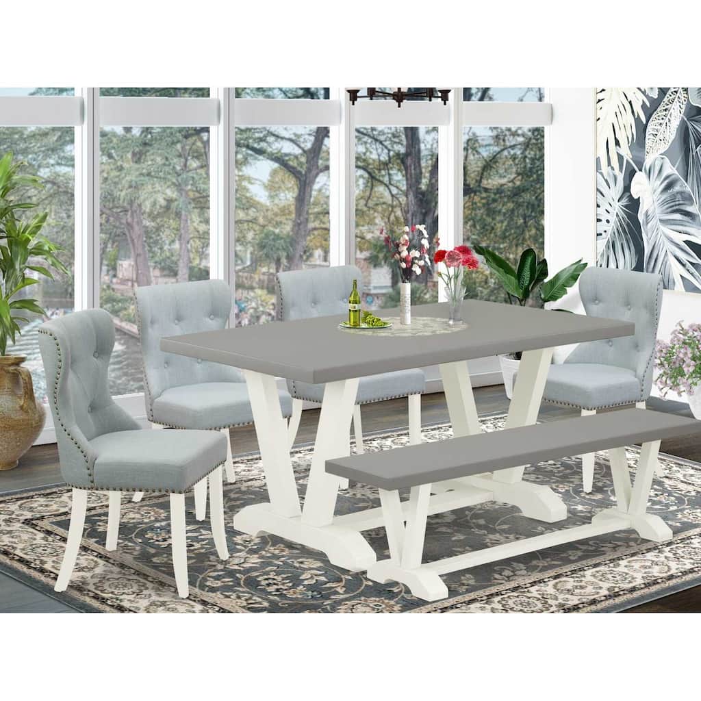 HomeStock 6-Piece Natural Oak Finish Solid Wood Top Dining table Set