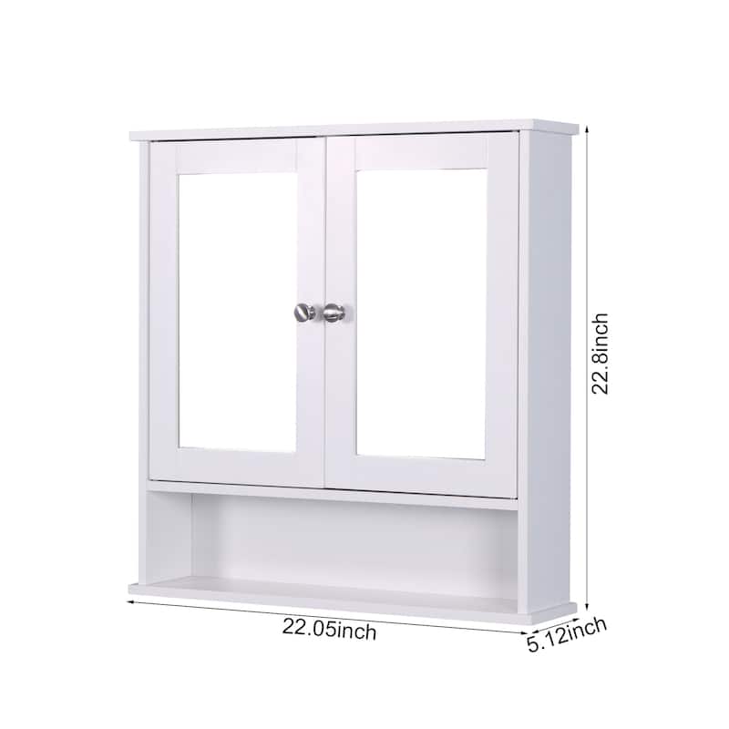 Wall Mounted Bathroom Cabinet with 2 Mirror Doors and Adjustable Shelf