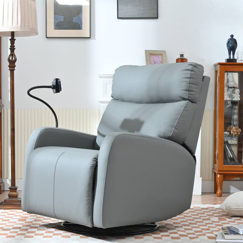 PU Leather 360° Swivel Rocker Recliner with Phone Holder