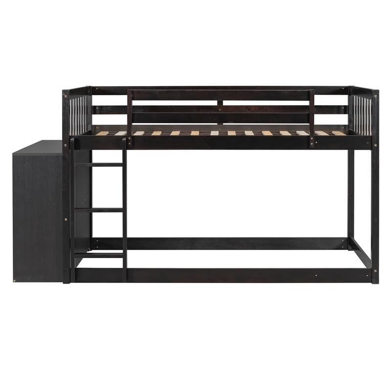 Twin Over Twin Bunk Bed with Storage, 4 Drawers, 3 Shelves, Espresso Finish