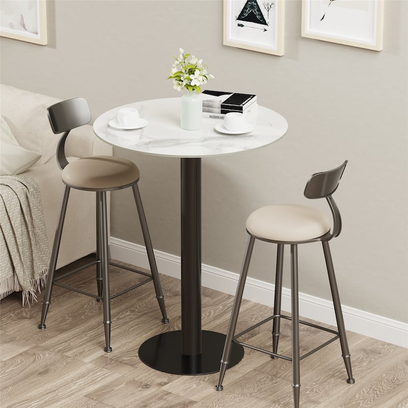 Tall Round Bar Height Bistro Pub Table for Business, Commercial Cafe - Glossy White Black
