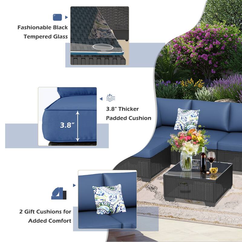 AECOJOY 7 Pieces Outdoor Sectional Sofa Wicker Rattan Conversation Set
