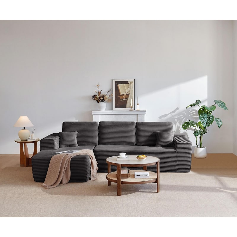 Homy Casa 105" Cloud Sectional Sofa with Chaise, Deep-Seat Modular Couch, No Assembly, Plush Corduroy