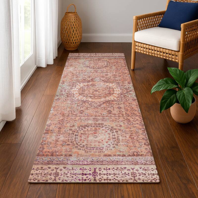 Premium Washable Super Soft Vintage Traditional Mayfield Rug - Orange - 2'3" x 7'6"