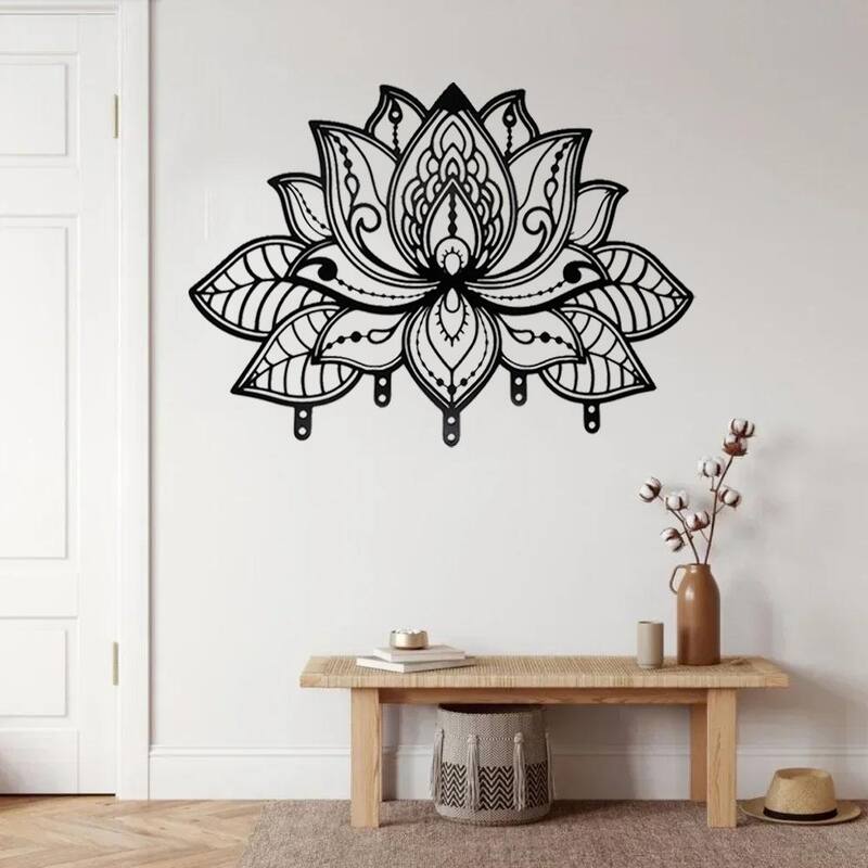 Wall-Mounted Towel Rack with 6 Hooks Black Matte Metal Space-Saving Bathroom Organizer - N/A