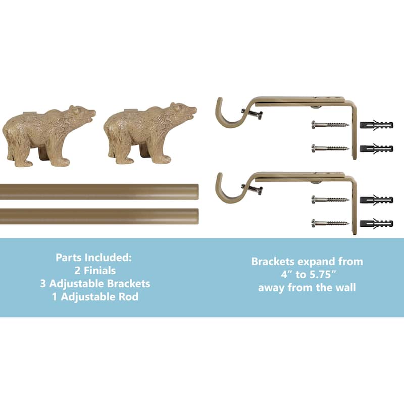 Farmhouse Bear 3/4" Curtain Rod Adjustable Designer Window Treatment Set