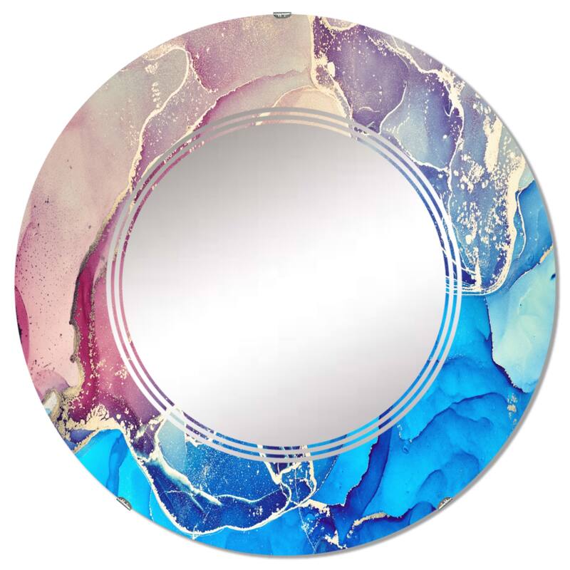 Designart 'Blue And Purple Liquid Art I' Printed Modern Wall Mirror