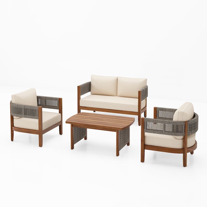 Christopher Knight Home - Evadne Acacia Wood Outdoor 4 Piece Chat Set