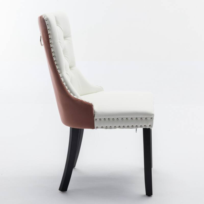 High-end Tufted Solid Wood Contemporary PU and Velvet Upholstered Dining Chair with Wood Legs Nailhead Trim 2-Pcs Set