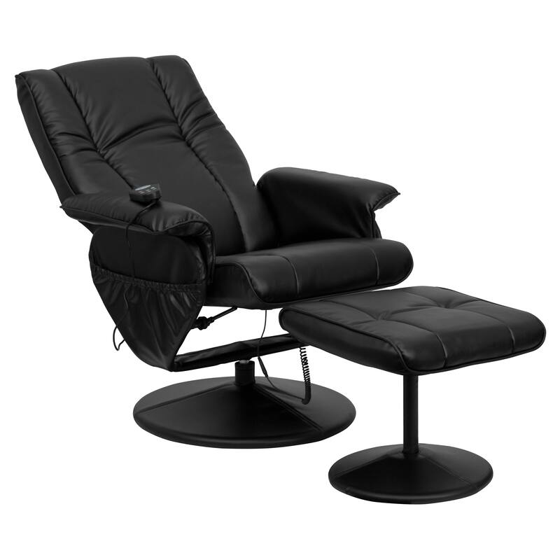 Massaging Multi-Position Recliner &Ottoman w/Wrapped Base in LeatherSoft