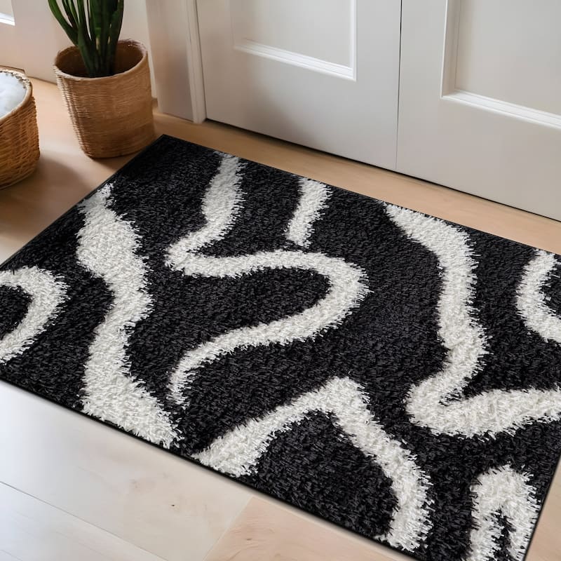 Striped Shag Rug - Durable for Living Room, Bedroom, or Entryway - Anthracite Dark Gray - Easy to Clean - 2' x 3'