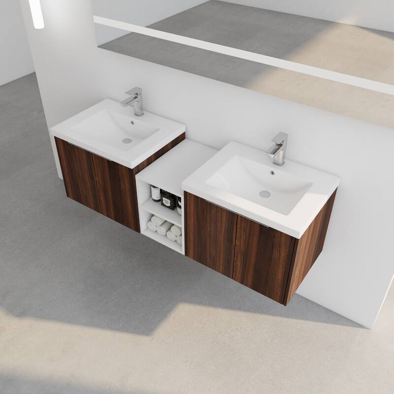 60 Inch Bathroom Vanity with Soft Close Doors, Resin Sink, Ample Storage and Matching Small Shelves (KD Packing)