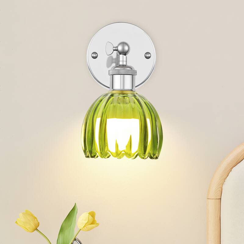 Adjustable Vintage Wall Sconce with Amber Tulip Glass Brass Fixture with Switch Ideal for Bedroom Hallway or Entry