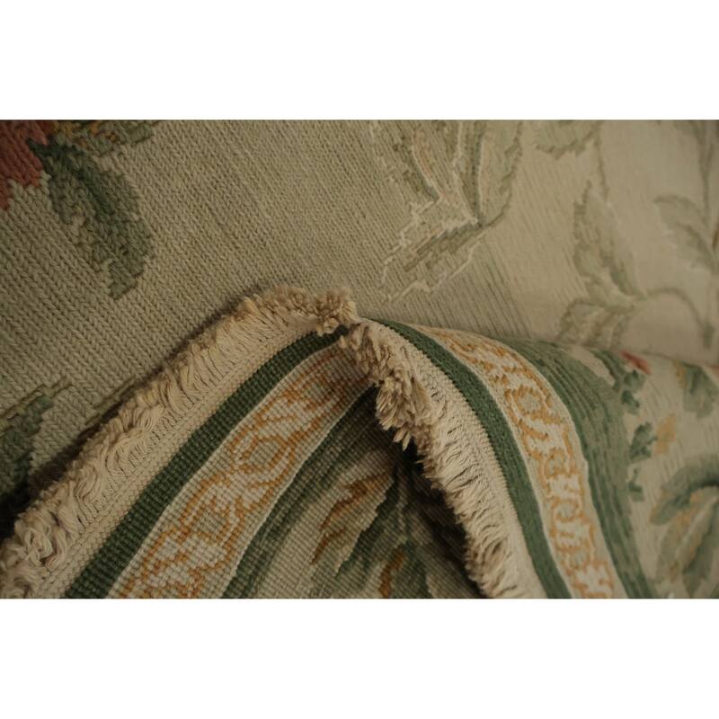 Hand Knotted Oriental 100% Wool Carpet Traditional Floral Beige & Ivories Aubusson Area Rug - 9' 8'' X 7' 6''