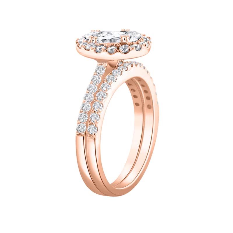 Auriya 1 3/4ctw Oval Shaped Halo Diamond Engagement Ring Set 14k Gold