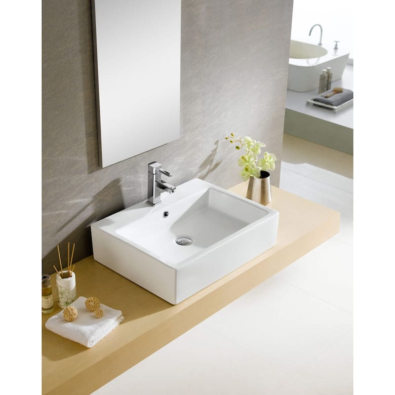 Fine Fixtures Ceramic White Rectangular Bathroom Vessel Sink