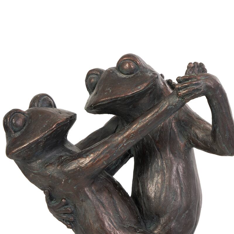 Bronze Resin Patina Dancing Frog Decorative Sculpture with Rock Base
