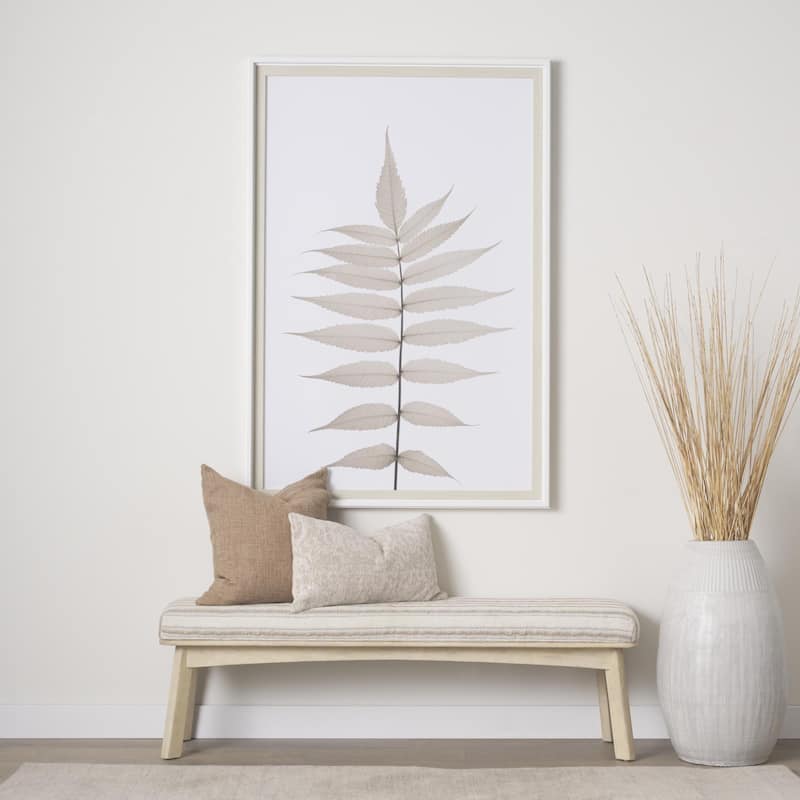 Taimo White Washed Light Brown Wood w/ Striped Fabric Seat Bench - 62.2L x 17.0W x 19.3H