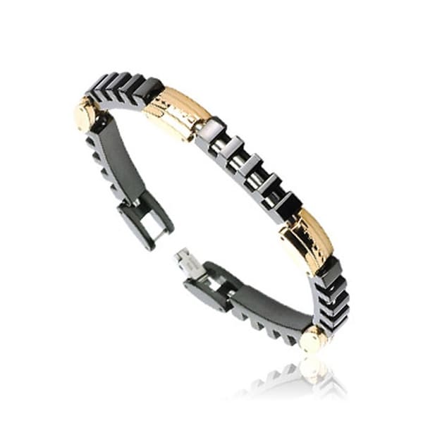 Stainless Steel Link Bracelet with Segmented Black Rectangles (8 mm) - 8.5 in