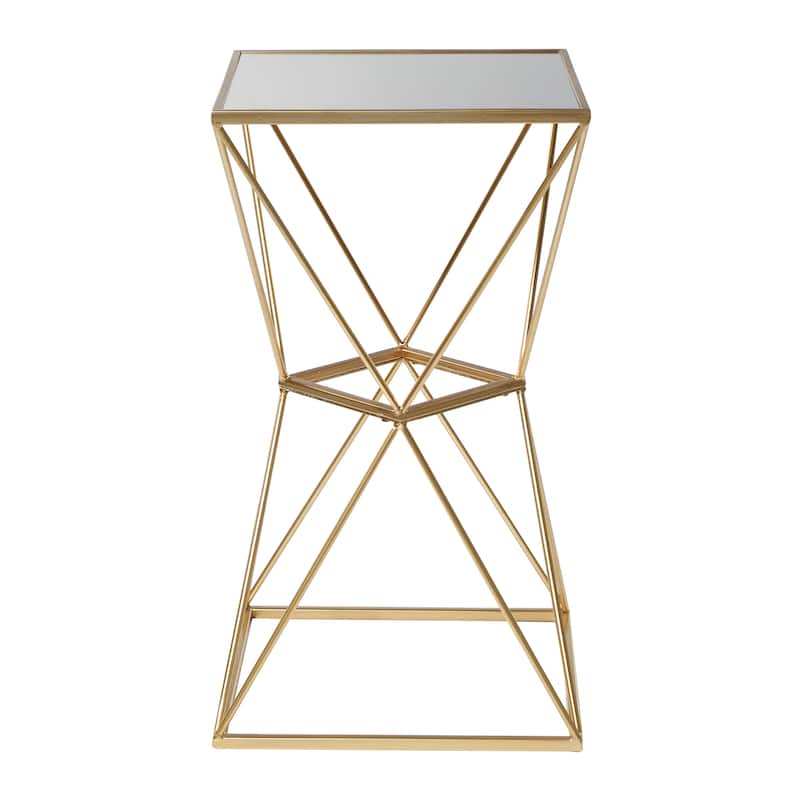 Metal Geometric Accent Table with Mirrored Glass Top - Gold - Roche River Decor - 16"W x 16"L x 28"H