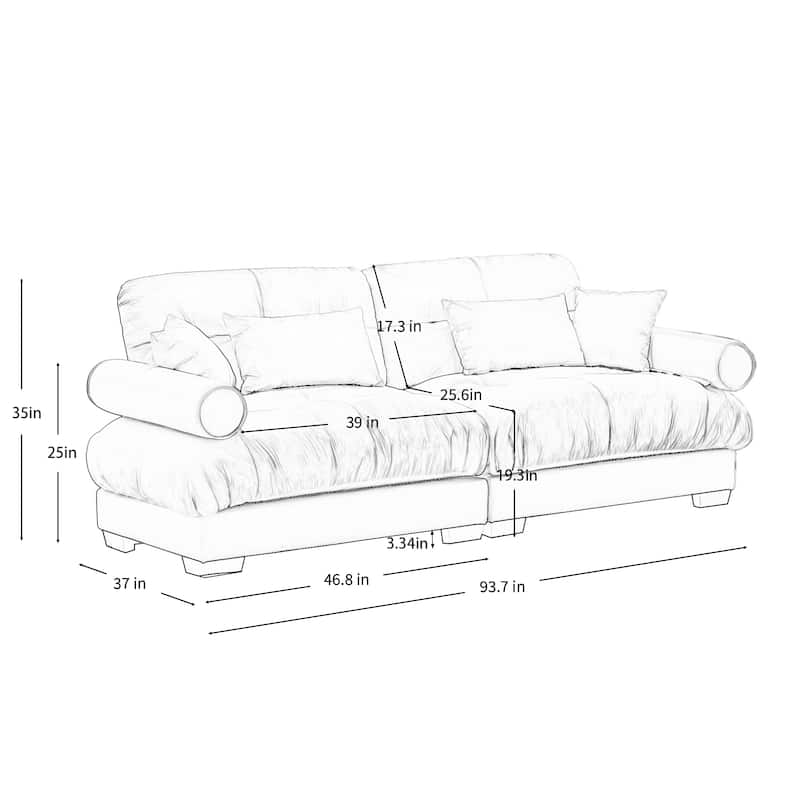 Anmytek Olive Green Large Modern Velvet 2-Seater Sofa with Bolstered Armrests Waist Pillows Throw Pillows