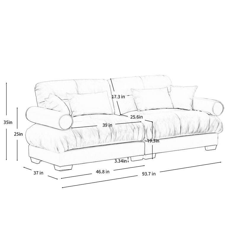 GDFStudio - Velvet 2-Seater 93.7" Loveseat with Bolstered Armrests