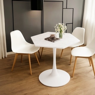 Hexagonal Printed Marble Top Coffee Table with Metal Support Base