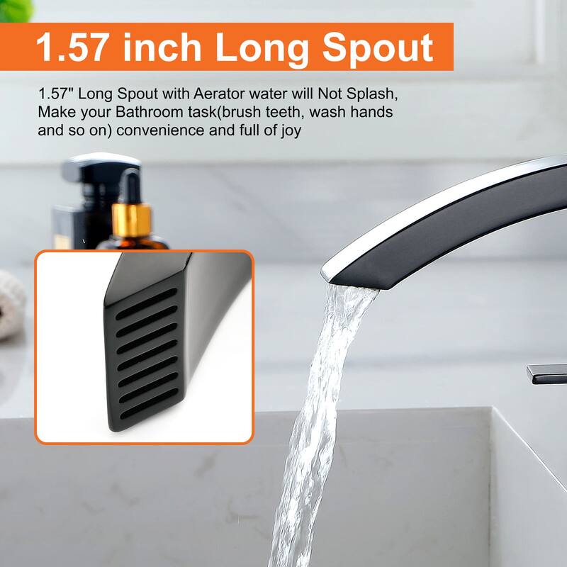 Widespread Bathroom Sink Faucet With Drain Assembly 3 Holes 8 Inch Waterfall Bathroom Faucet Two Handle Modern Basin Vanity Tap