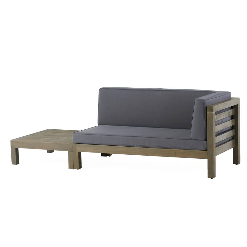 Oana Outdoor Acacia Wood Right Arm Loveseat and Coffee Table Set with Cushion by Christopher Knight Home