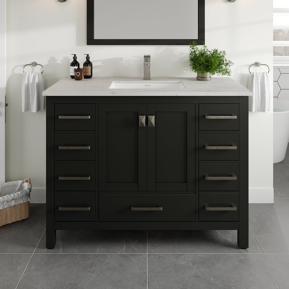 Eviva London 42"W Bath Vanity with Carrara Quartz Top & Undermount Sink