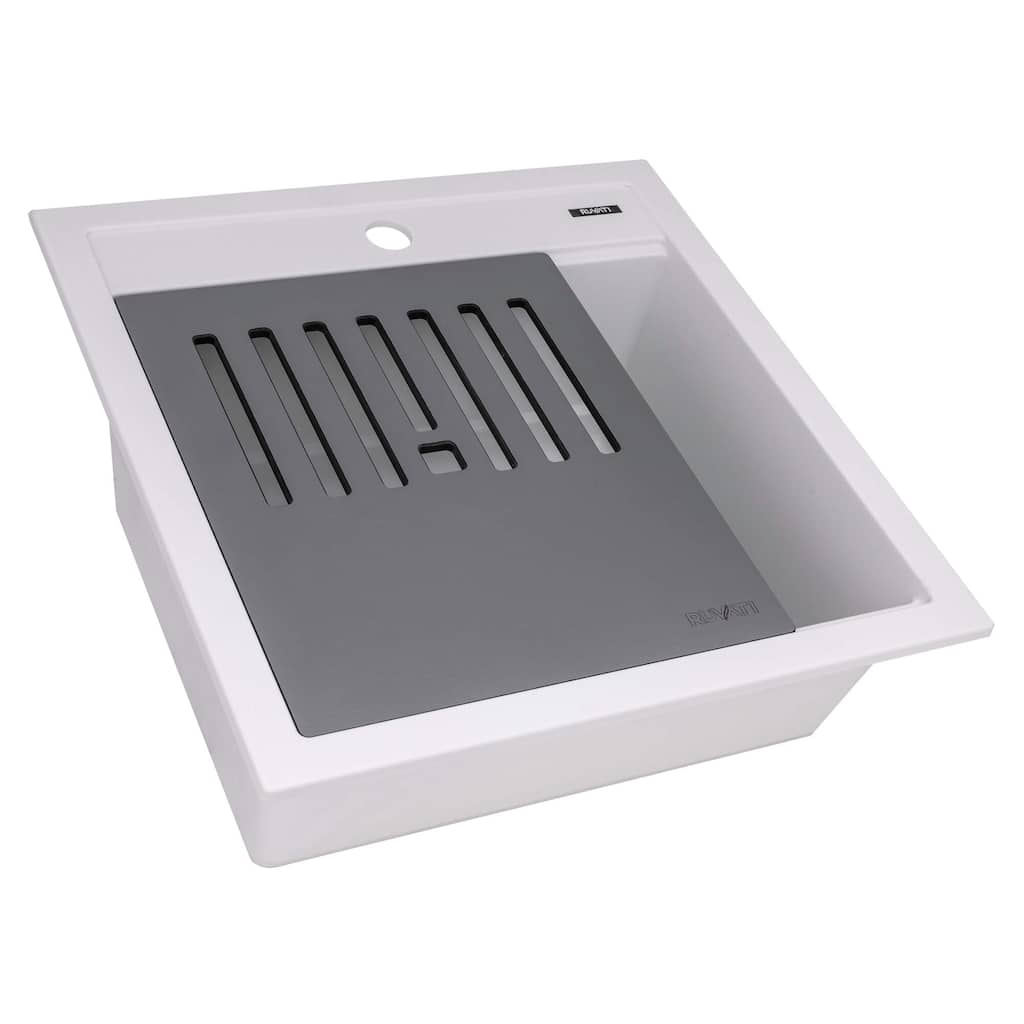 Ruvati 20-inch epiCube Granite Composite Workstation Drop-in Bar Prep Sink Matte White - RVG1620WH