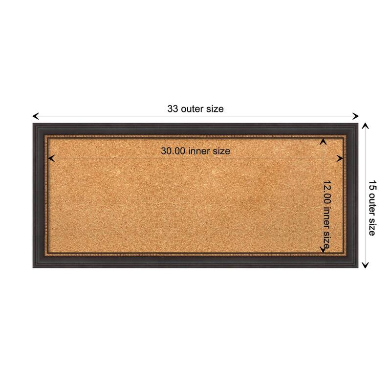 Ashton Black Wood Framed Natural Corkboard Bulletin Board, Organization Board, Pin Board - Board Size 30x12