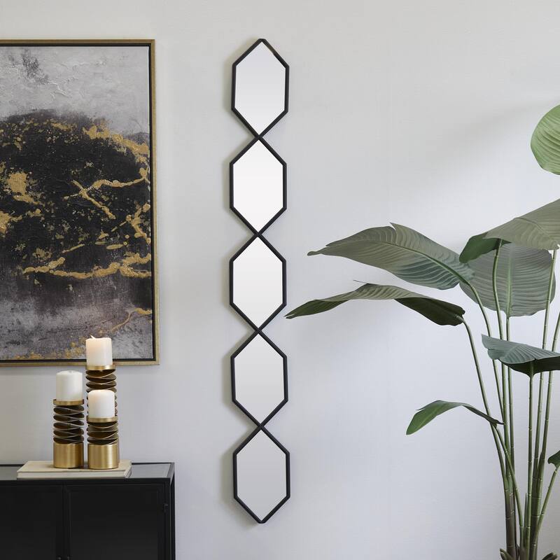 Metal Geometric Slim Stacked Chain 5 Layer Wall Mirror with Trellis Pattern - Black, Gold, Silver - Roche River Decor
