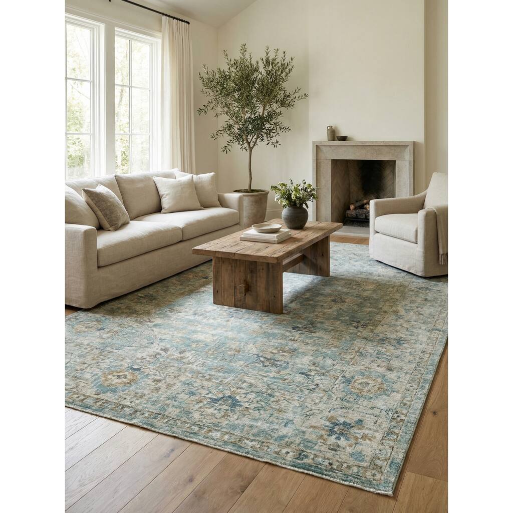 EXQUISITE RUGS Kensington Hand-loomed Wool/Bamboo Silk Blue Area Rug