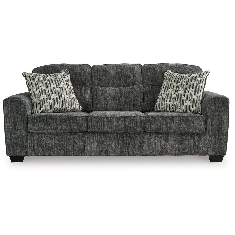 Layla Sofa, Extra Plush Dark Gray Polyester, 2 Accent Pillows, 90 Inch
