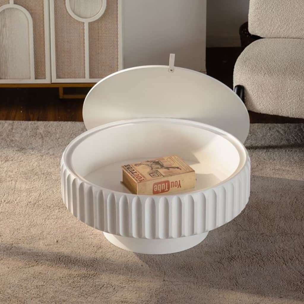 GDFStudio - Modern Fluted Round Storage Coffee Table with Lift-Off Lid