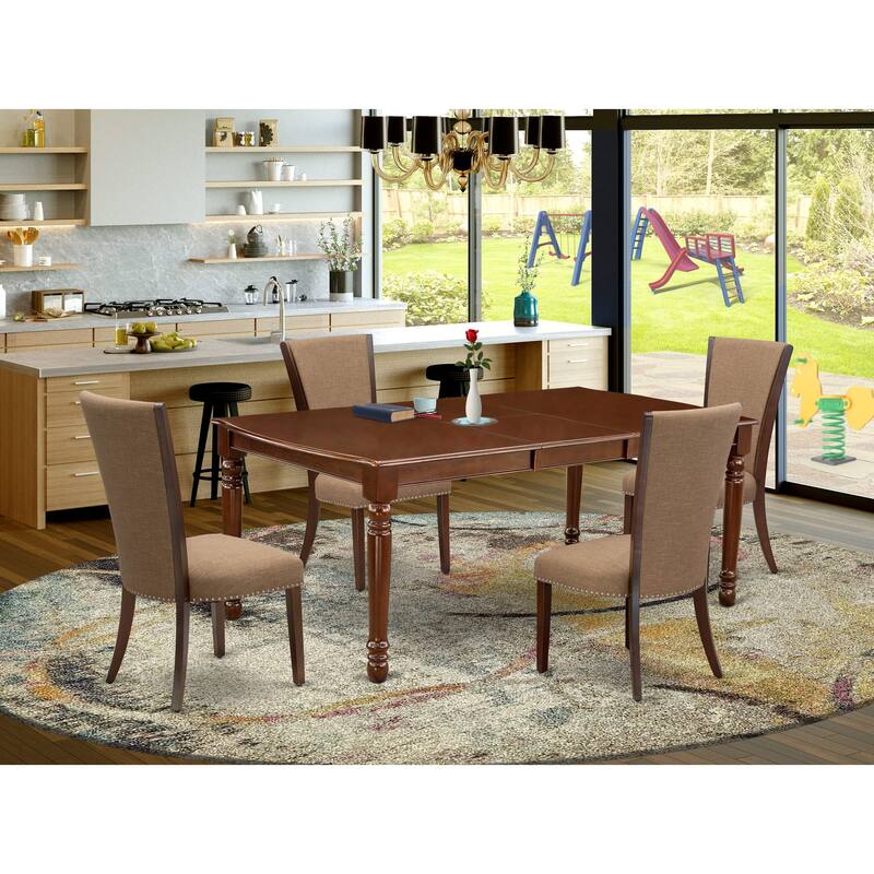 East West Furniture Dinette Set- a Rectangle Dining Table and Linen Fabric Dining Chairs, Linen White (Pieces & Finish Options) - DOVE5-MAH-47