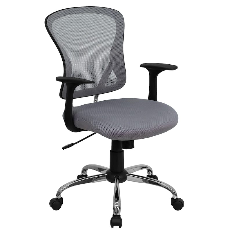 Mid-Back Mesh Swivel Task Office Chair with Chrome Base and Arms - Gray