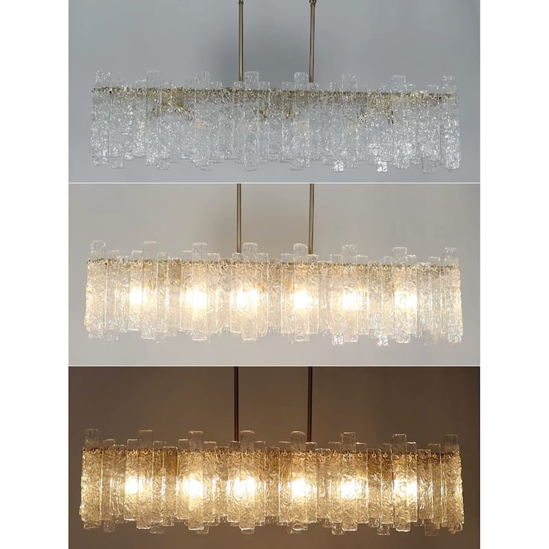 Modern Gold 6-Light 39 IN Glass Island Chandelier for Kitchen Island Dining Room - 39" W x 9.8" D x 9.8" H
