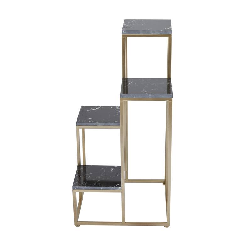 Marble 4 Tier Indoor Plantstand with Gold Base - Black - Roche River Decor