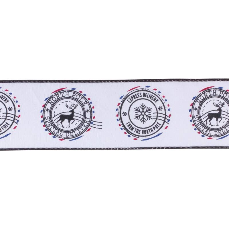 Christmas Postal Wired Craft Ribbon - 4" x 5 Yards - White and Black