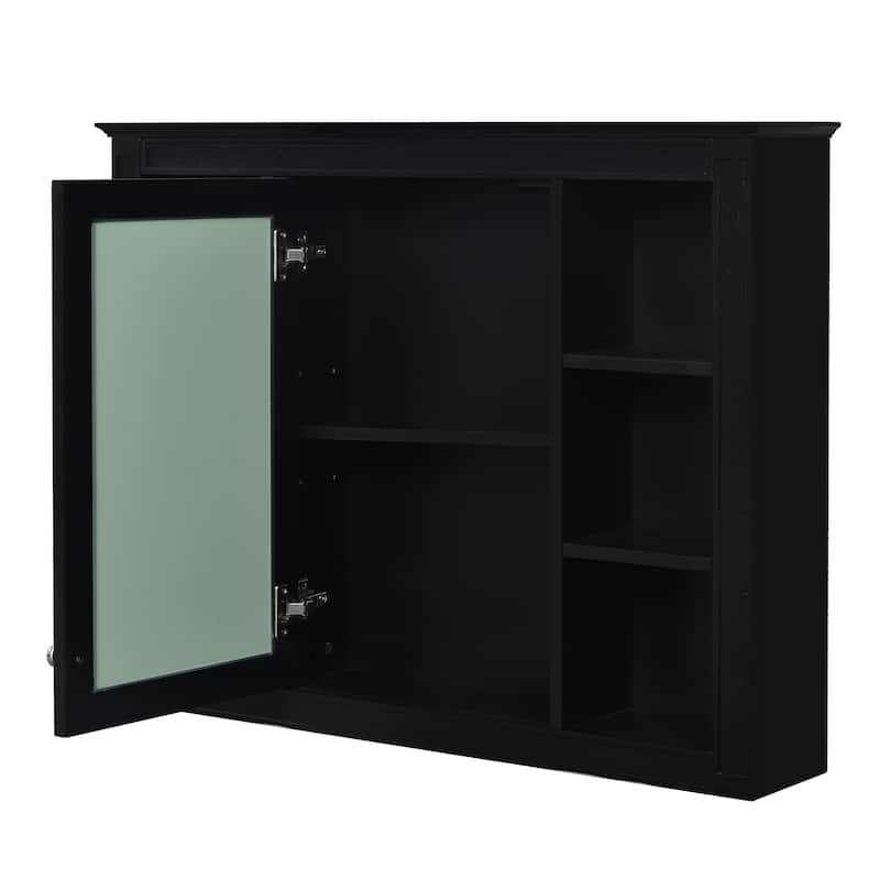 Wall Mounted Bathroom Storage Cabinet, Modern Bathroom Wall Cabinet with Mirror, Mirror Cabinet with 6 Open Shelves