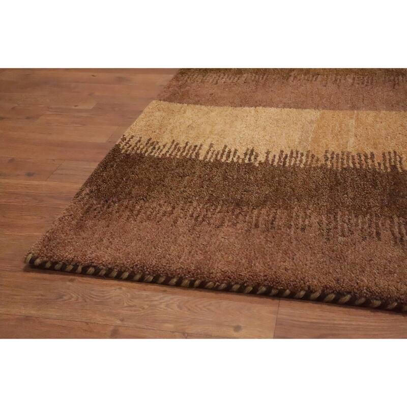 Hand Knotted Oriental 100% Wool Carpet Modern Geometric Brown Gabbeh Area Rug - 7' 11'' X 5' 8''