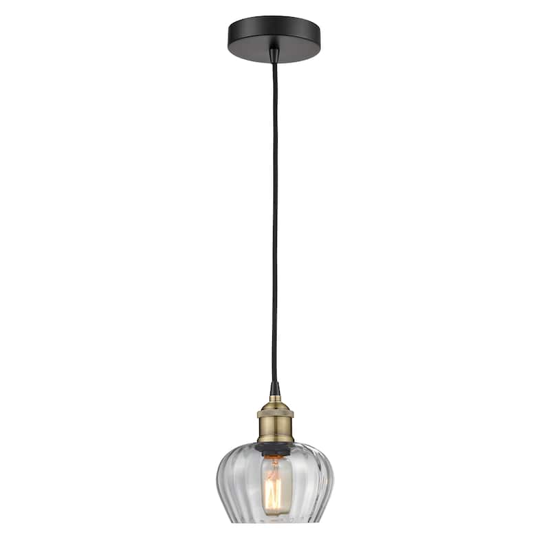 Innovations Lighting Fenton - 1 Light 7" Cord Hung Mini Pendant - Clear/Black Antique Brass