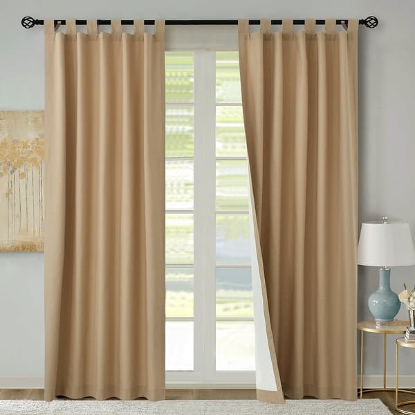 slide 32 of 55, ThermaLogic Weathermate Insulated Cotton Tab Top Curtain Panel - Pair Khaki - 40" x 63"